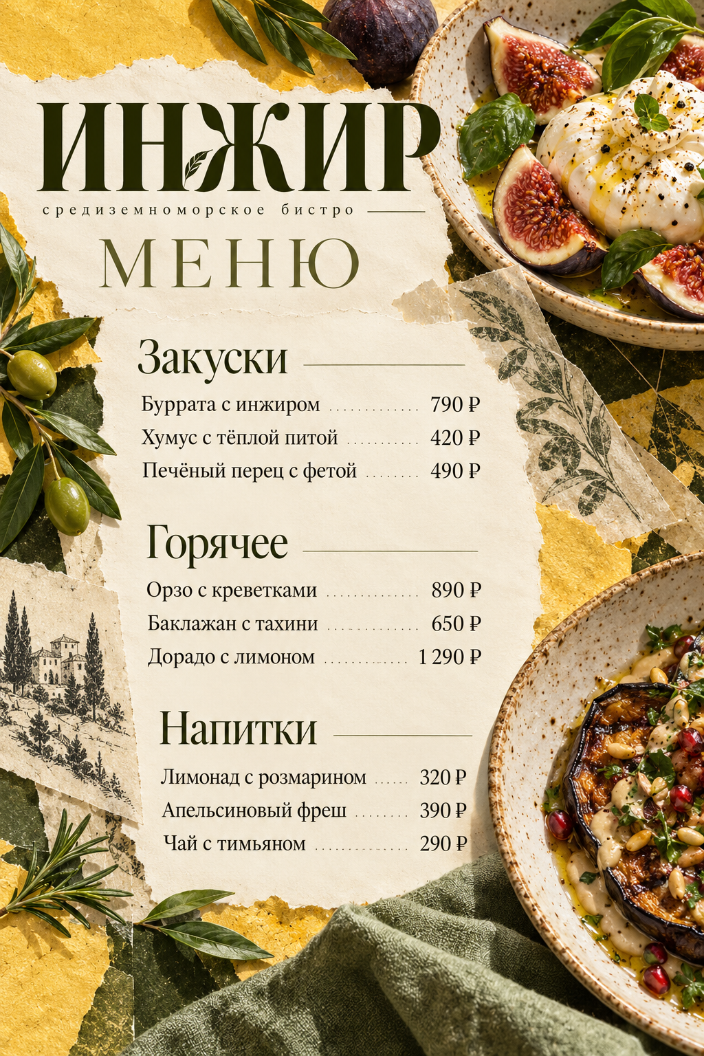 Инжир — Средиземноморское бистро / Бумажный арт-коллаж